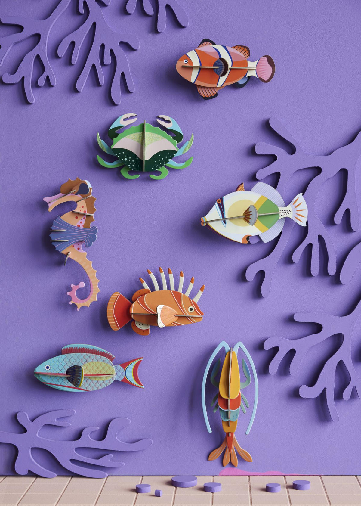 WANDSKULPTUR Bunt 4,5/9 cm - Multicolor, Wellpappe (4.5/9/14cm) - Studio Roof