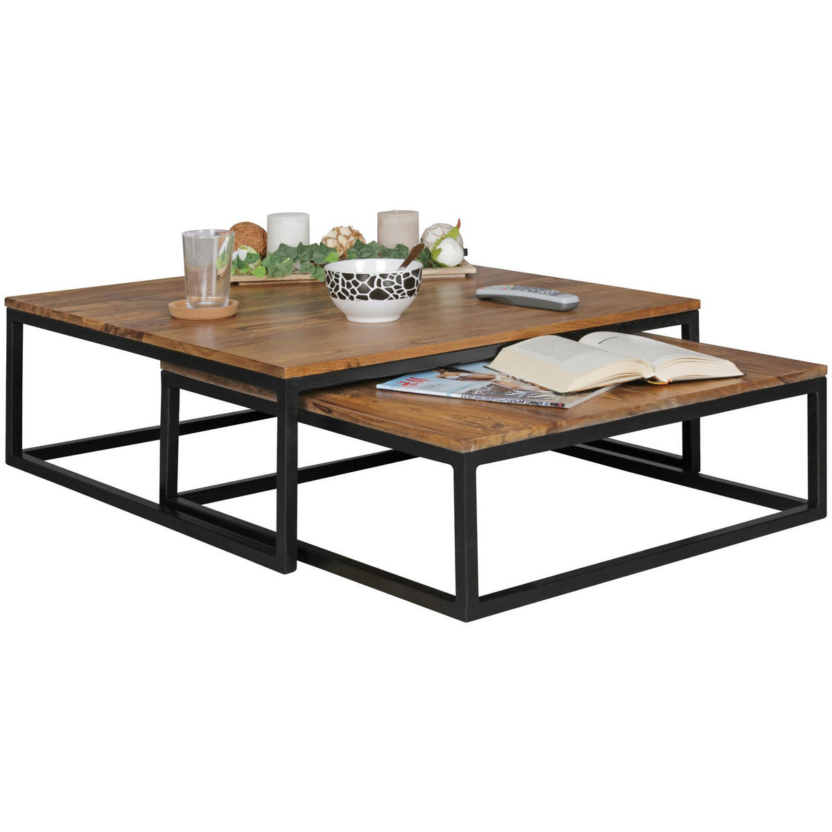 COUCHTISCH Set – 2-teilig Holzplatte Metallgestell Sheeshamfarben Industrial - Schwarz/Weiß, Holz/Metall (75/75/27cm) - KADIMA DESIGN
