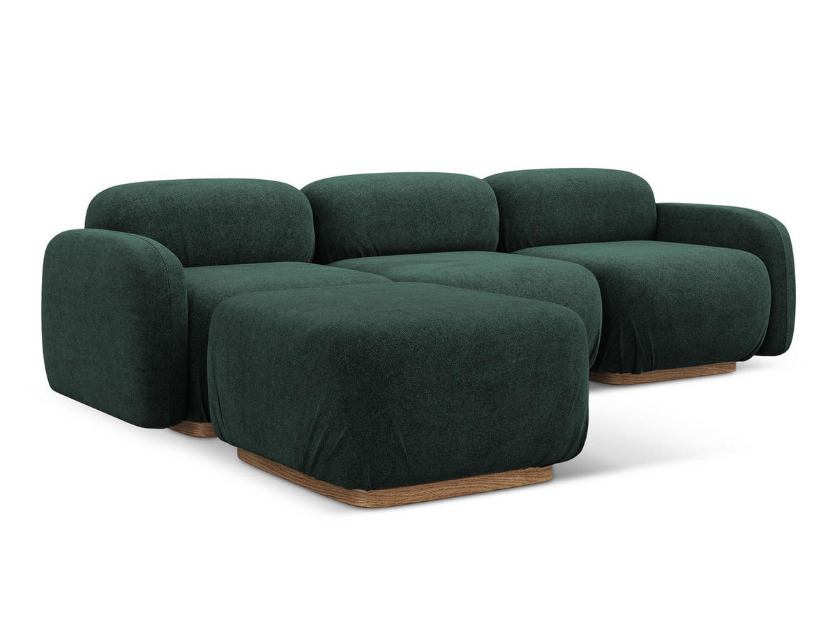 ECKSOFA Beidseitig Bouclé Stoff Grün - Dunkelgrün/Braun, Holz/Textil (270/190cm) - Makamii