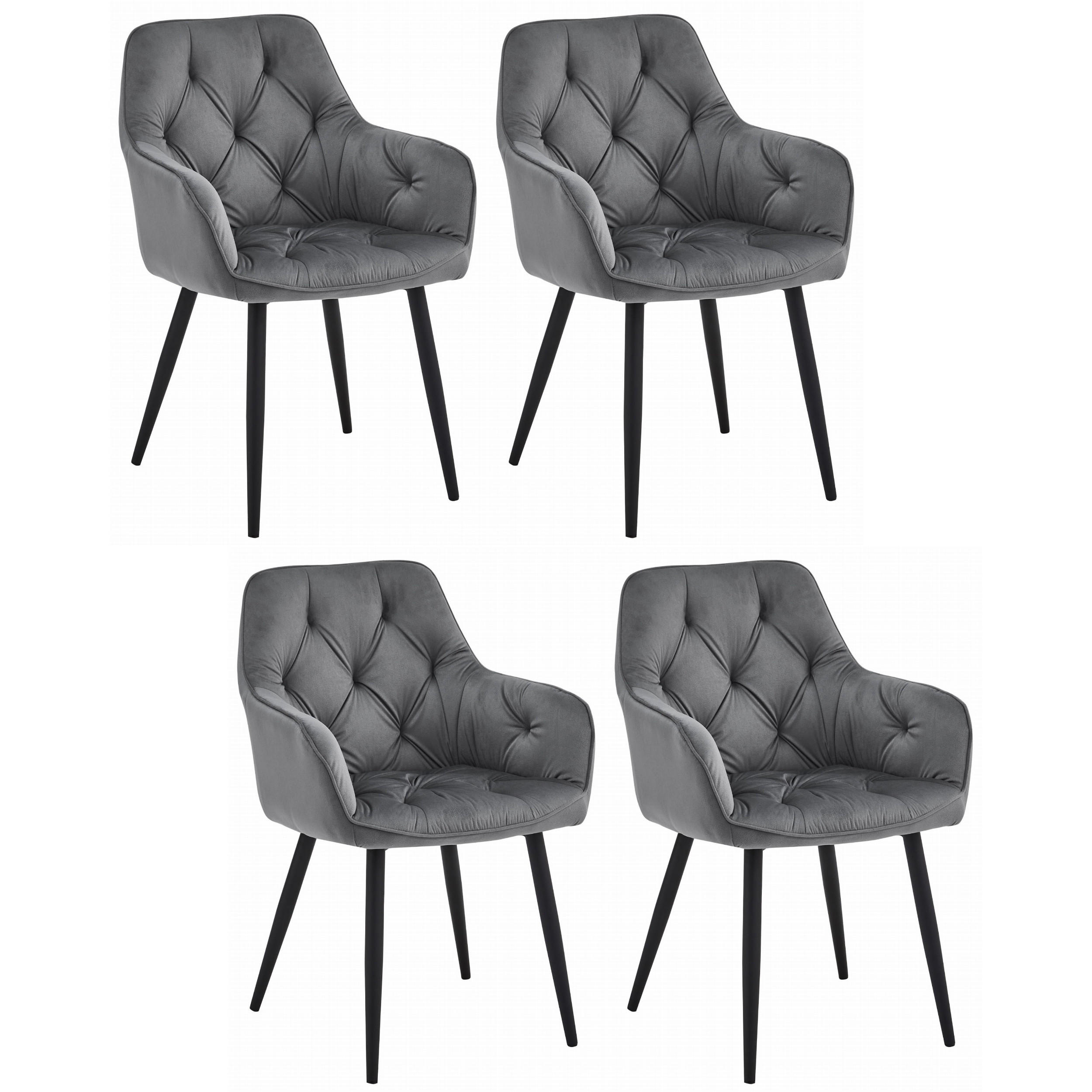 STUHL IRGOLI 4-er Set, Grau, Schwarz, mit Samtstoff gepolstert - Anthrazit, Textil/Metall (56/84/62cm) - Komodee