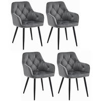 STUHL IRGOLI 4-er Set, Grau, Schwarz, mit Samtstoff gepolstert - Anthrazit, Textil/Metall (56/84/62cm) - Komodee