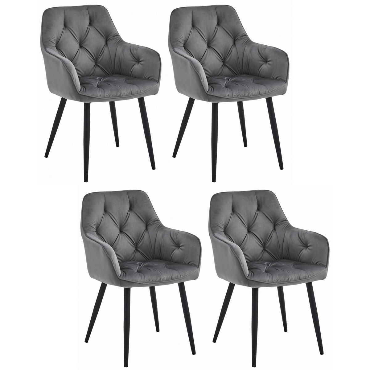 STUHL IRGOLI 4-er Set, Grau, Schwarz, mit Samtstoff gepolstert - Anthrazit, Textil/Metall (56/84/62cm) - Komodee