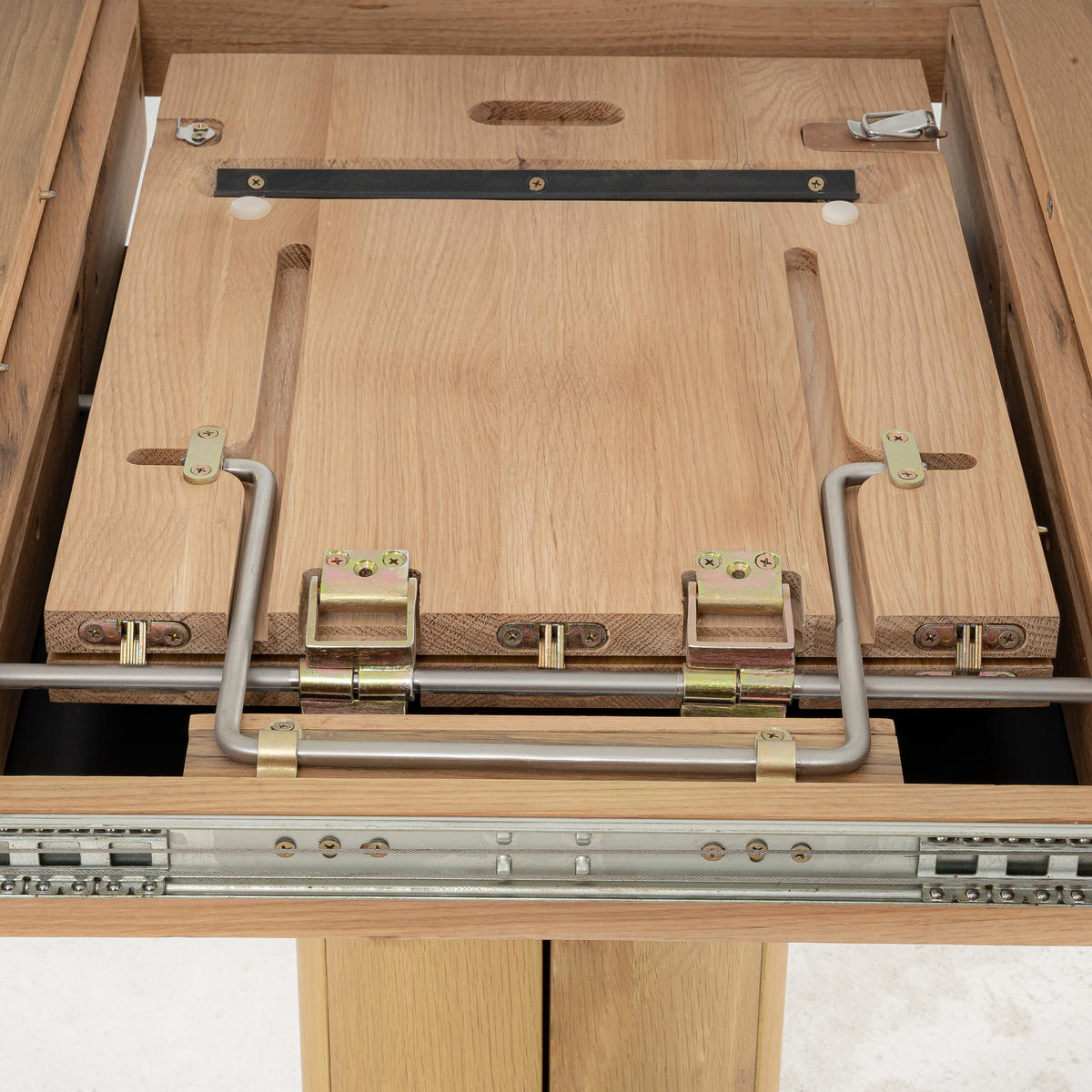 ESSTISCH Elin, Natur Massiveiche, Ø120 cm + 40 cm - Beige, Holz (120/120/76cm) - WOODEK