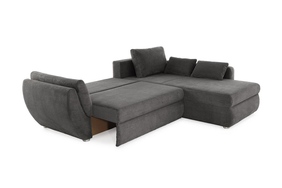 ECKSOFA mit Schlaffunktion und Bettkasten, seitenverkehrt montierbar B272/T200/H88 cm, Liegefläche 128x224 cm, Cord Grau Anthrazit / 15226 - Chromfarben/Schieferfarben, Kunststoff/Textil (272/200cm) - luma-home