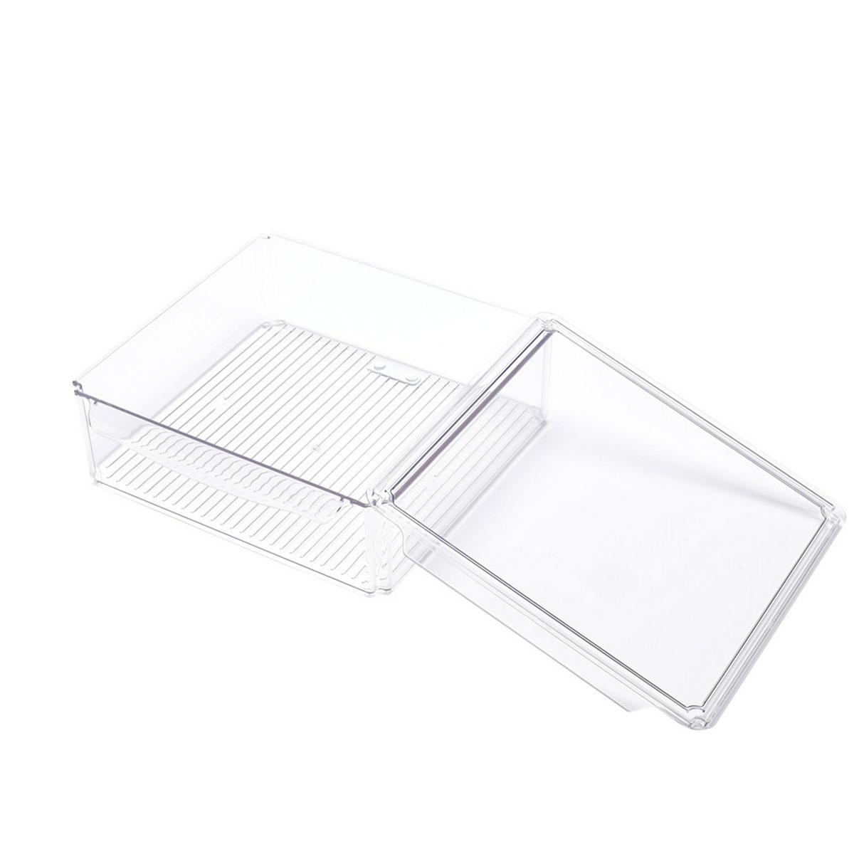 KÜHLSCHRANKORGANIZER-SET 10er-Set 3 Größe PET in Küchen in Kühlschrank stapelbar transparente Frischhaltedosen mit Deckel 12,3/7,5/7 cm - Weiß, Glas/Holz (30/9.8/30cm) - Livingandhome