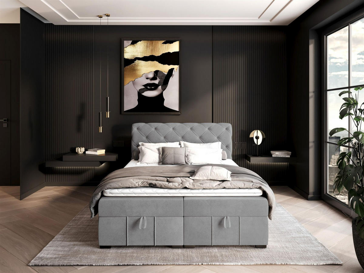 BOXBETT Gisel - Hellgrau, Holzwerkstoff/Textil (120/200cm) - Fun Möbel