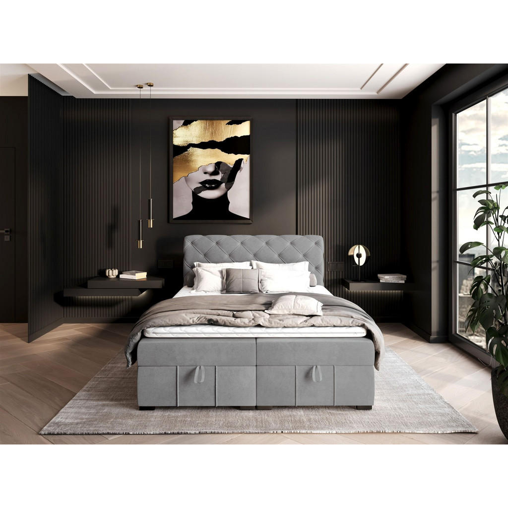 Thumbnail - Fun Möbel Boxbett, Hellgrau, Textil, 120x200 cm, Schlafzimmer, Betten, Boxspringbetten