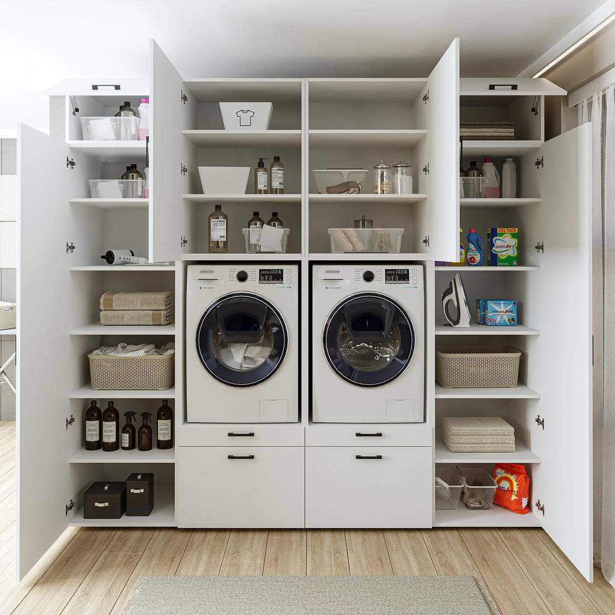 WASCHMASCHINENSCHRANK Serie 2 254cm Breit, 240cm Hoch - Weiß, Holzwerkstoff (254/240/67cm)