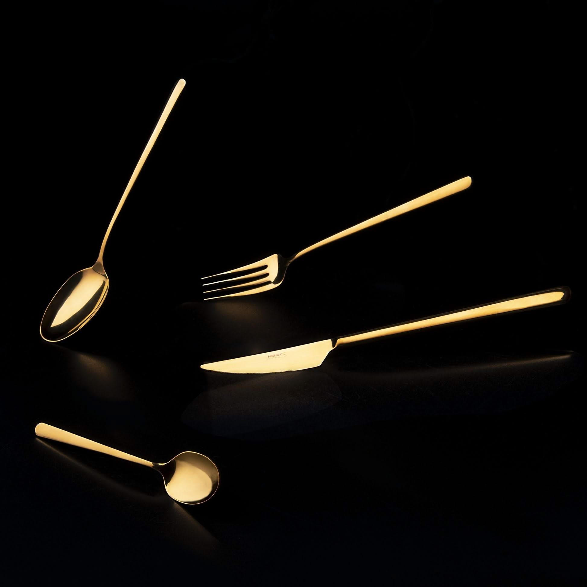 BESTECKSET Linear - Gold - 16-teilig / 4 Personen - Goldfarben, Metall - Jay Hill