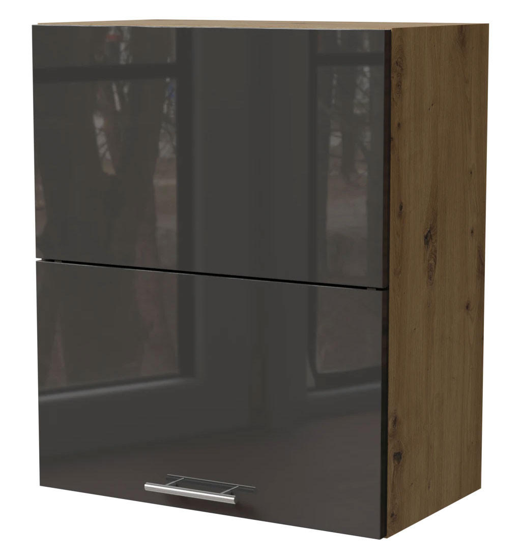 HÄNGESCHRANK Essen W8B/60-AV Eiche Artisan / Graphit Hochglanz 60 / 32,5 / 72cm - Graphitfarben/Eiche Artisan, Holz/Holzwerkstoff (60/72/32.5cm) - Feldmann-Wohnen