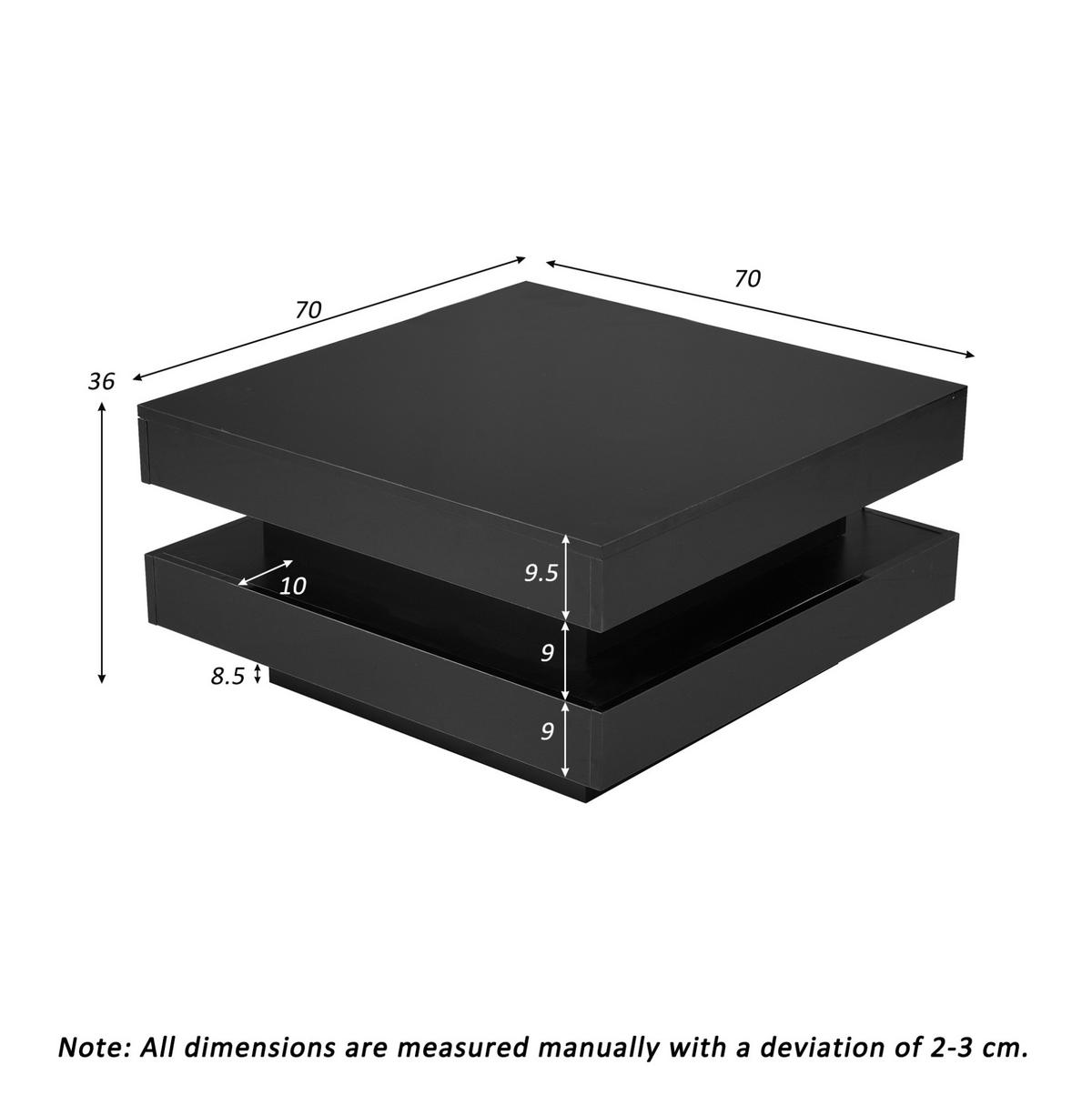 COUCHTISCH 70/70/36 cm Schwarz mit LED-Beleuchtung und Bluetooth-App-Steuerung - Schwarz, Holzwerkstoff (70/70/36cm) - OKWISH