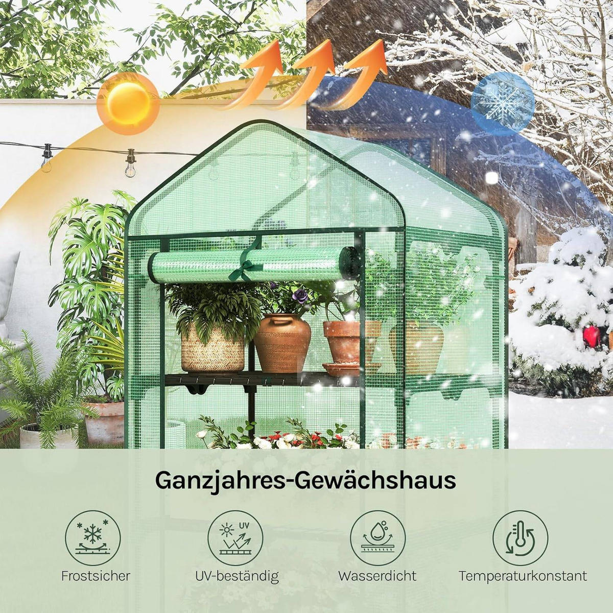 GEWÄCHSHAUS, Winterfest stabil platzsparend, 69 x 158 x 49 cm - Grün, Textil/Metall (69/125/49cm) - Woltu