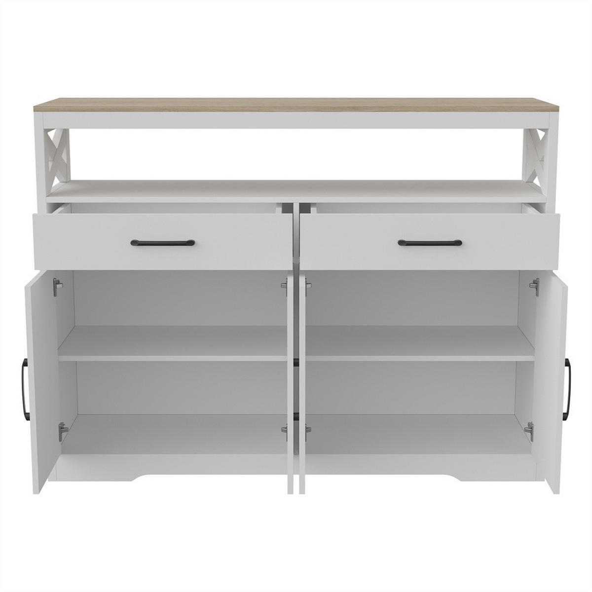 SIDEBOARD mit 2 Schubladen und 2 Türen - moderne skandinavische Optik und schwarze Griffe - Weiß und Natur - Weiß, Holzwerkstoff (140/105/40cm) - DELFA