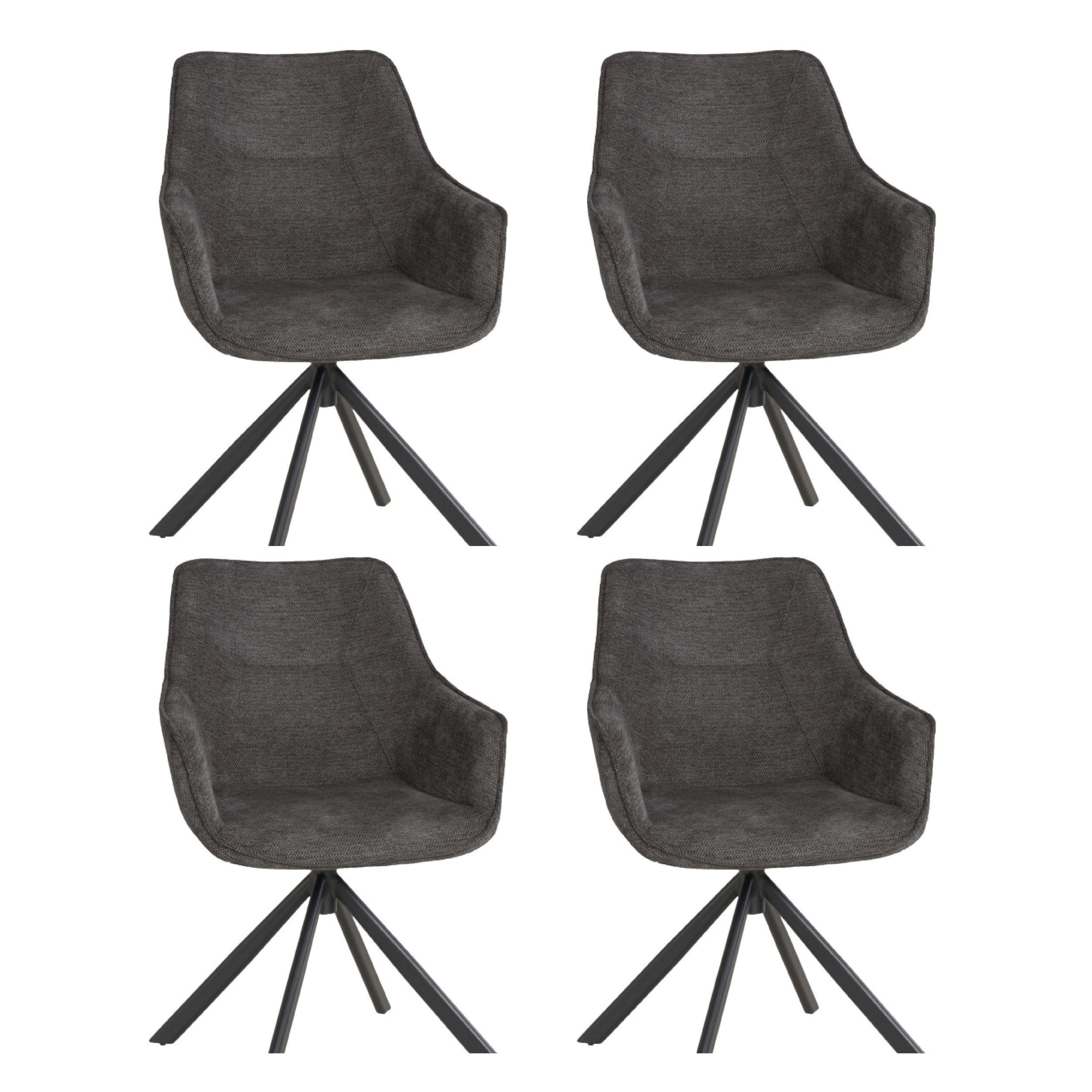 ESSZIMMERSTUHL 4er Set San Carlo grau drehbar - Schwarz/Grau, Textil/Metall (57/87/67cm) - Mr. Deko