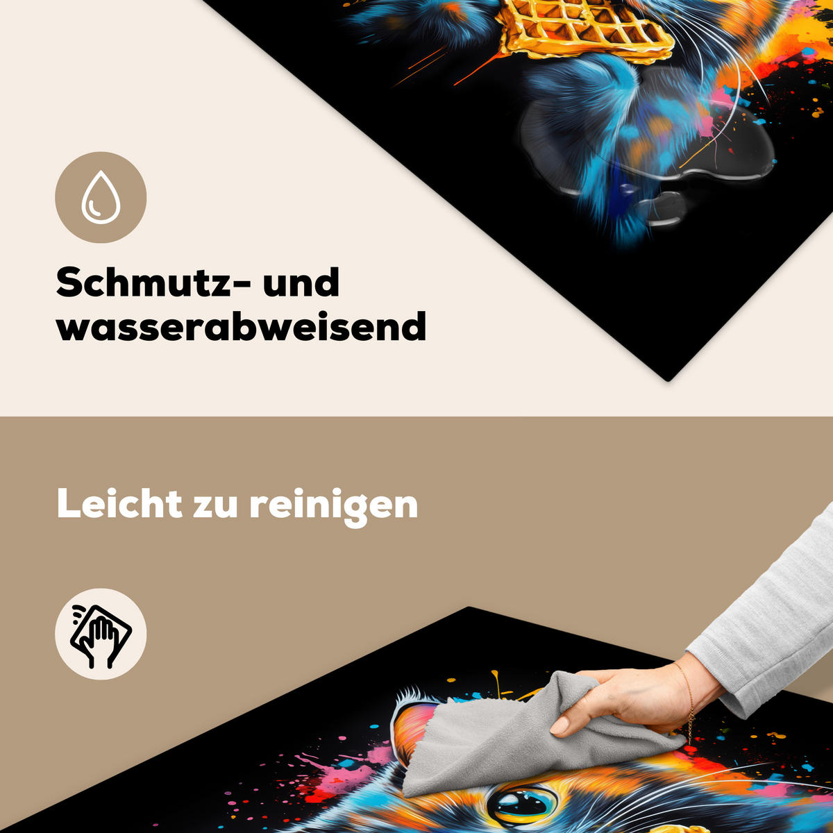 HERDABDECKPLATTE Katze - Graffiti - Bunt - Waffel - Essen Induktionsmatte 78x78 cm - Multicolor, Kunststoff (78/78/0.2cm) - MuchoWow