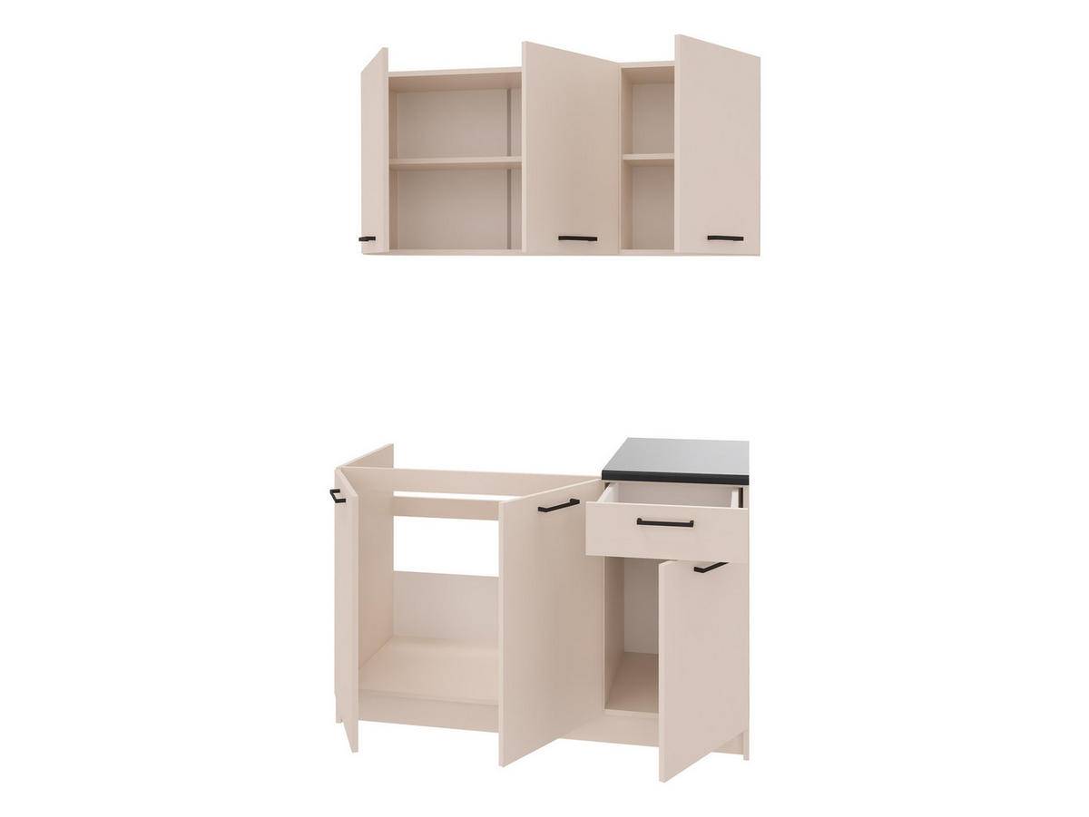 KÜCHENZEILE Eco 120 - Kaschmir/Schwarz, Holzwerkstoff/Kunststoff (120/85/60cm) - MIRJAN24