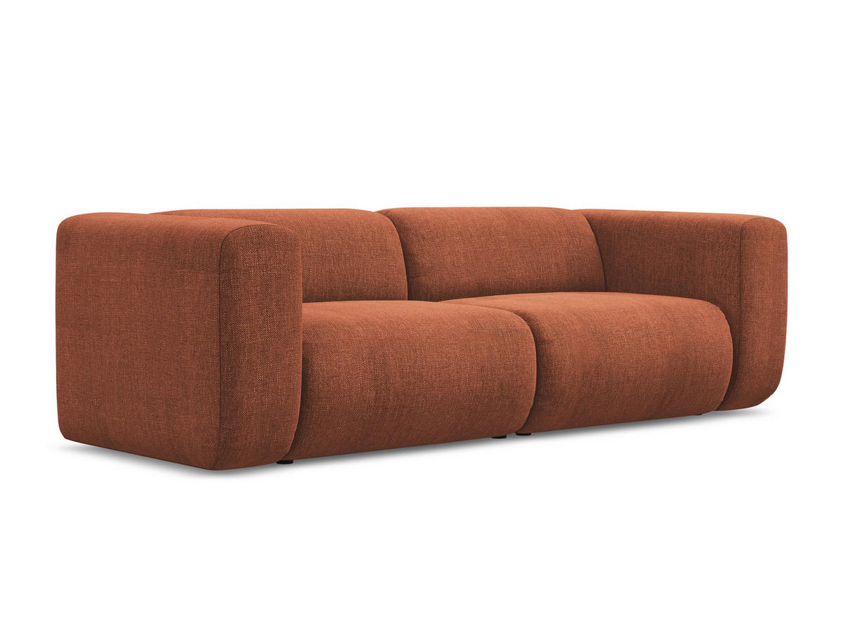 3-SITZER SOFA Chenille Stoff Orange - Terra cotta/Schwarz, Kunststoff/Textil (228/70/89cm) - Makamii