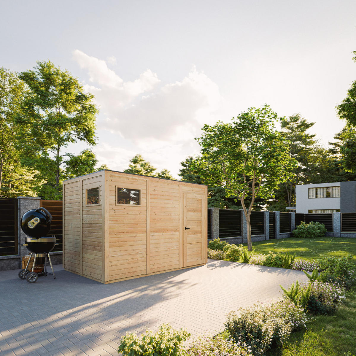 GARTENHAUS Holz 6,18 m², 306/216/202 cm, mit imprägniertem Boden, M326F2+M326G - Beige, Holz (306/216/202cm) - Timbela