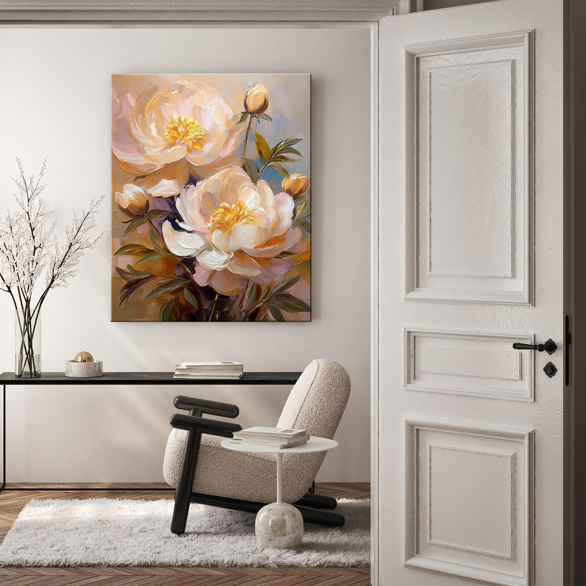 WANDBILD pfingstrose gemalte blume - Beige, Textil (40/60cm) - Feeby