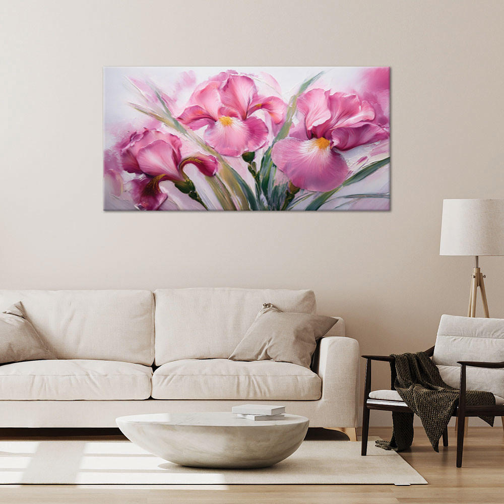 LEINWANDBILD Iris rosa bemalte Blumen 100x50cm - Pink, Textil (100/50cm) - Feeby