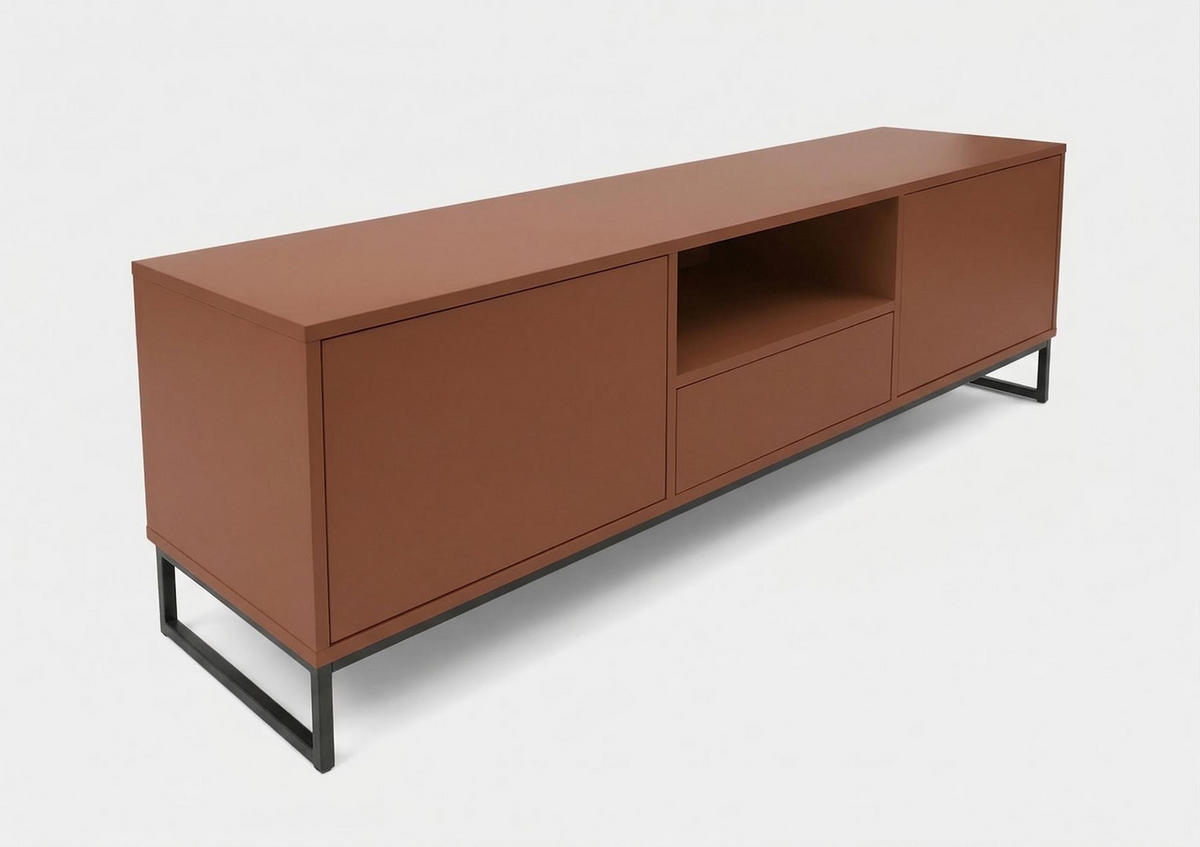 TV-SCHRANK Genua 160 cm, Rot, TV-Kommode auf Metallgestell - Hellrot/Schwarz, Holzwerkstoff (160/48/45cm) - Bettso
