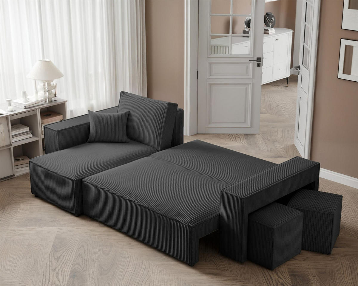 ECKSOFA Adara Inkl. Hocker - Schwarz, Holzwerkstoff/Textil (262/145cm) - Fun Möbel