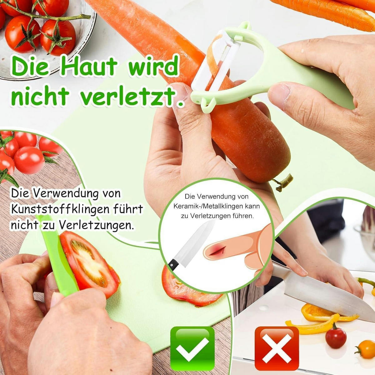 KINDERMESSER-SET 8-teilig Montessori Lernmesser mit Kinderschäler - Multicolor, Kunststoff