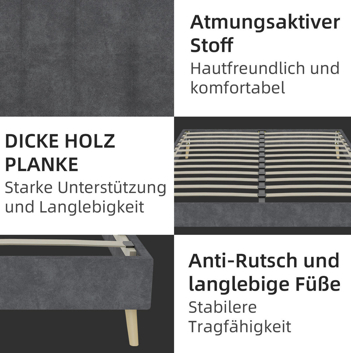 BETTGESTELL 140/200 cm grau aus Samtstoff und Metall mit niedriger Form - Grau, Textil (140/200cm) - OKWISH
