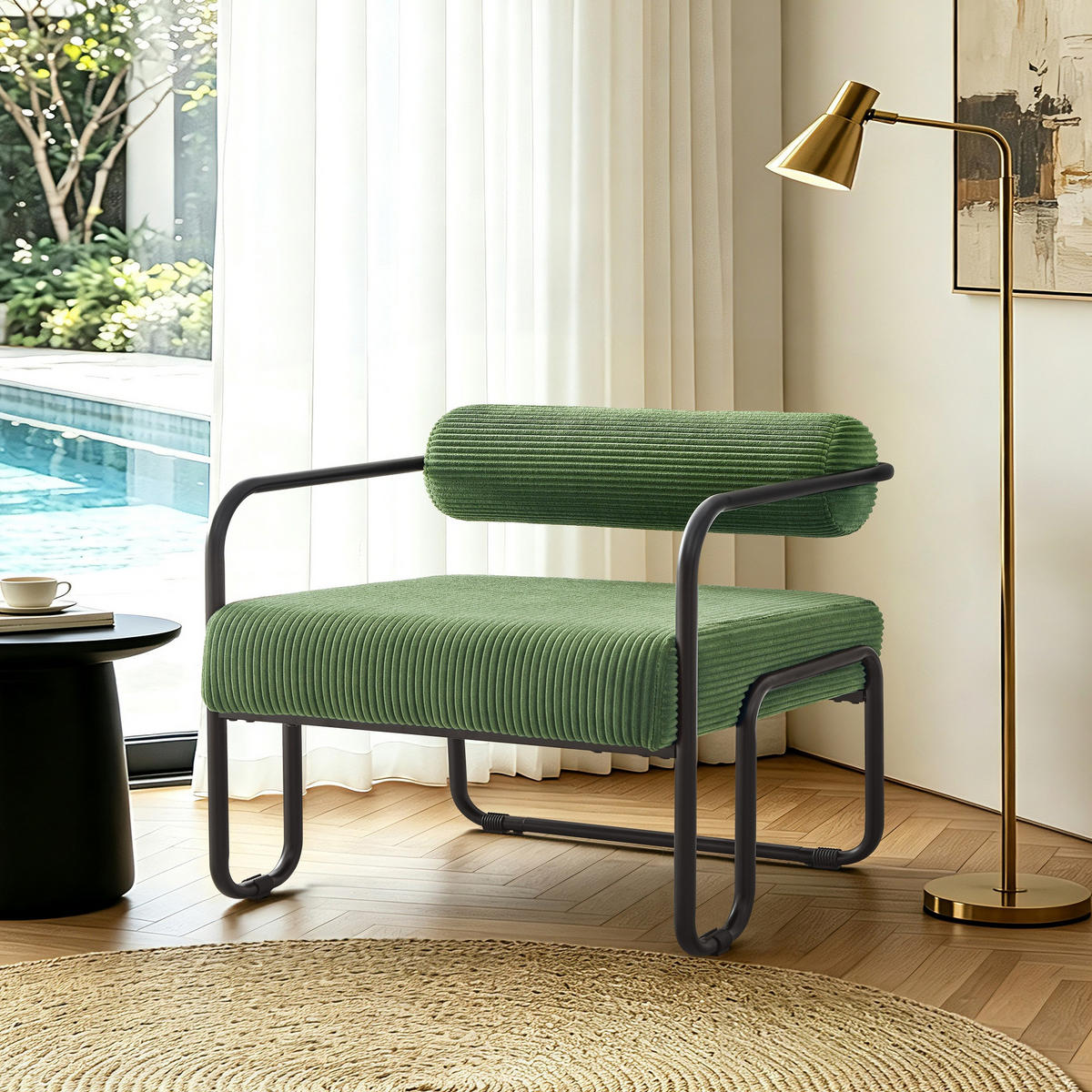 SESSEL Corduroy mit Metallgestell, DE-42392, Grün - Grün, Metall (68.5/70.5/73cm) - ComfortXL