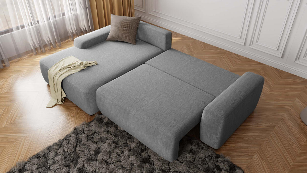 ECKSOFA Lopez Hellgrau Samt-Stoff - Hellgrau/Schwarz, Holz/Kunststoff (264/162cm) - S-Style Möbel