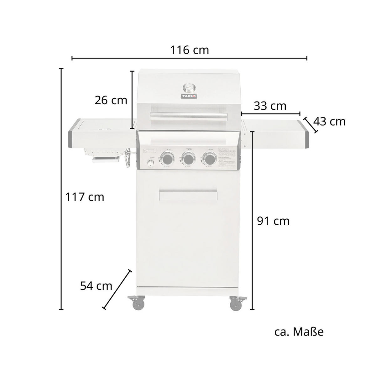 GASGRILL PLATINUM 2+1 - Edelstahlfarben, Metall (116/117/54cm) - TAINO