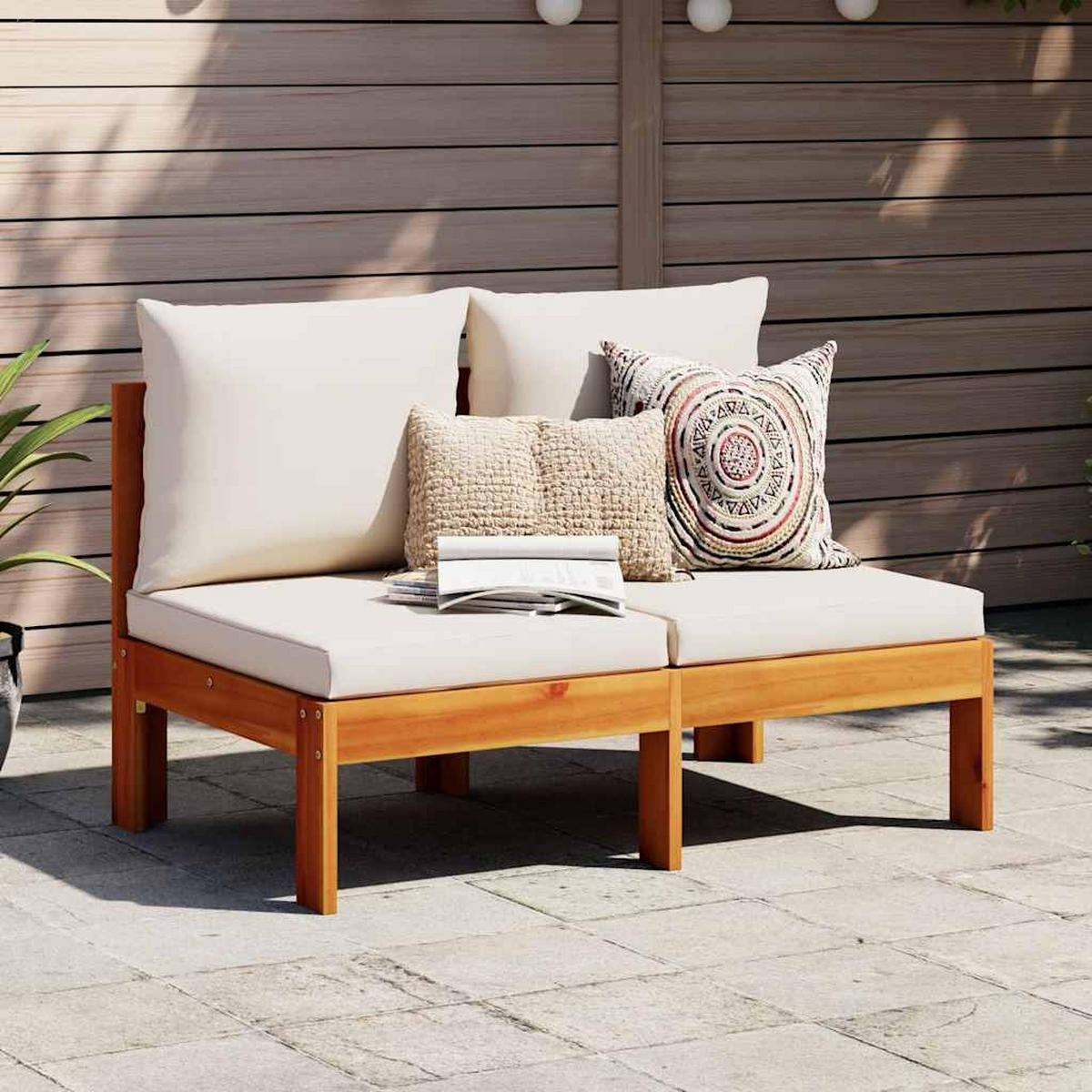 GARTENSOFA Ohne Armlehnen Mit Kissen 2-Sitzer Massivholz Akazie - Creme, Holz (68/64/106cm) - vidaXL