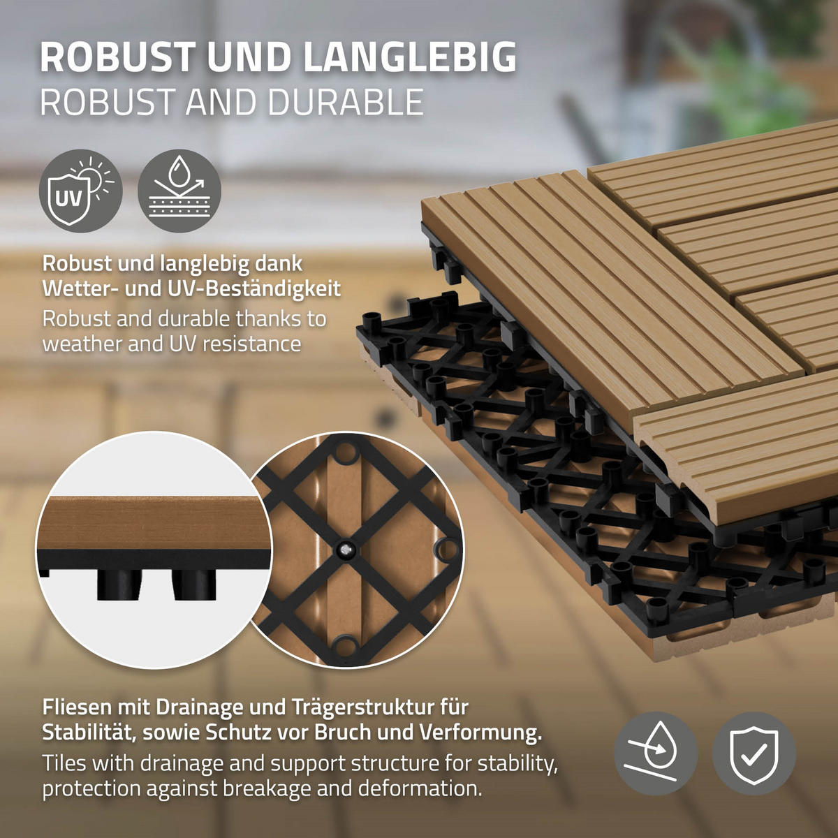 TERASOVÁ DLAŽBA Teak 22 kusů - teaková, kompozitní dřevo (30/30/2cm) - ECD-Germany