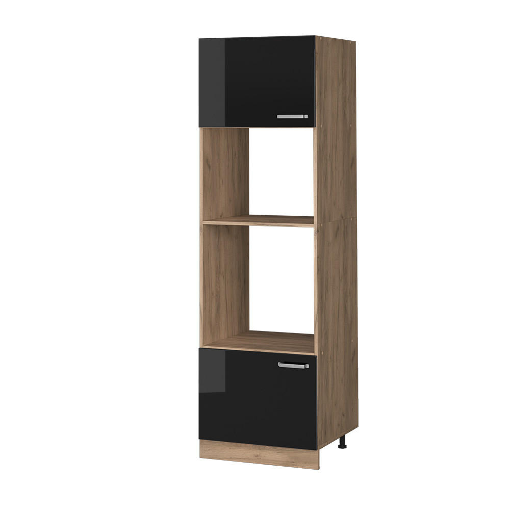 MIKROWELLENSCHRANK R-Line Schwarz Hochglanz 60 cm - Honigeiche/Schwarz Hochglanz, Holzwerkstoff (60/206.8/57.2cm) - Vicco