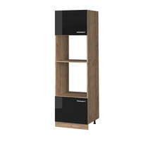 MIKROWELLENSCHRANK R-Line Schwarz Hochglanz 60 cm - Honigeiche/Schwarz Hochglanz, Holzwerkstoff (60/206.8/57.2cm) - Vicco