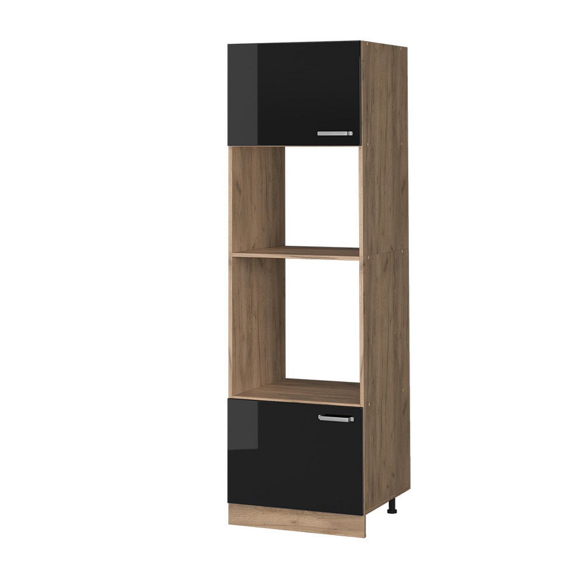 MIKROWELLENSCHRANK R-Line Schwarz Hochglanz 60 cm - Honigeiche/Schwarz Hochglanz, Holzwerkstoff (60/206.8/57.2cm) - Vicco