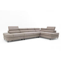 ECKSOFA PRIAM MAXI L-Form mit Schlaffunktion & Bettkasten, 6-Sitzer, 350cm, Verstellbare Kopfstützen Ottomane rechts - Beige, Holz/Textil (350/203cm) - Muffo