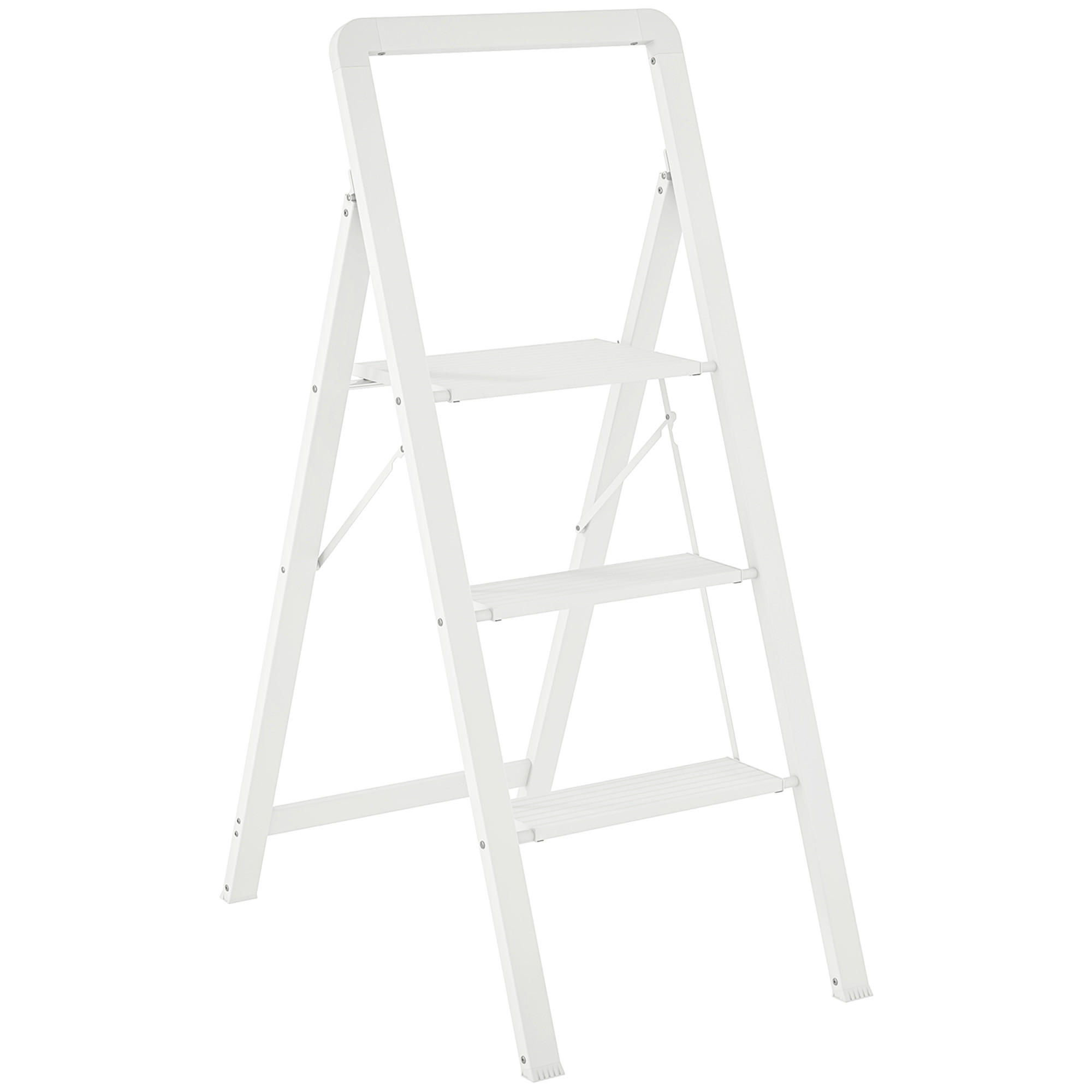 TRITTLEITER Stehleiter mit 3 Stufen Leichtbau Aluminum-Leiter 66,3 x 41,5 x 104,6 cm Weiß - Weiß, Metall (41.5/66.3/104.6cm) - HOMCOM