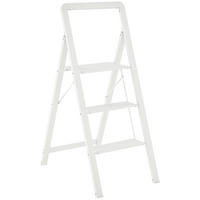TRITTLEITER Stehleiter mit 3 Stufen Leichtbau Aluminum-Leiter 66,3 x 41,5 x 104,6 cm Weiß - Weiß, Metall (41.5/66.3/104.6cm) - HOMCOM