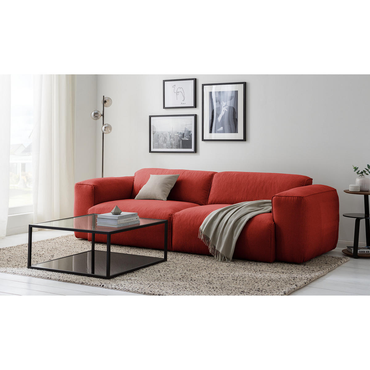 3-SITZER SOFA - Rot/Schwarz, Kunststoff/Textil (251/71/102cm) - home24