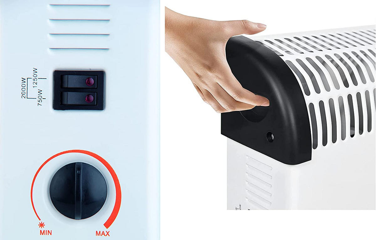 KONVEKTOR Heizung 1500W elektrisch, Heizlüfter leise mit Thermostat, energiesparend, Raumheizung bis 30m², mobiler Radiator - Weiß, Metall (55/20/35cm) - JUNG