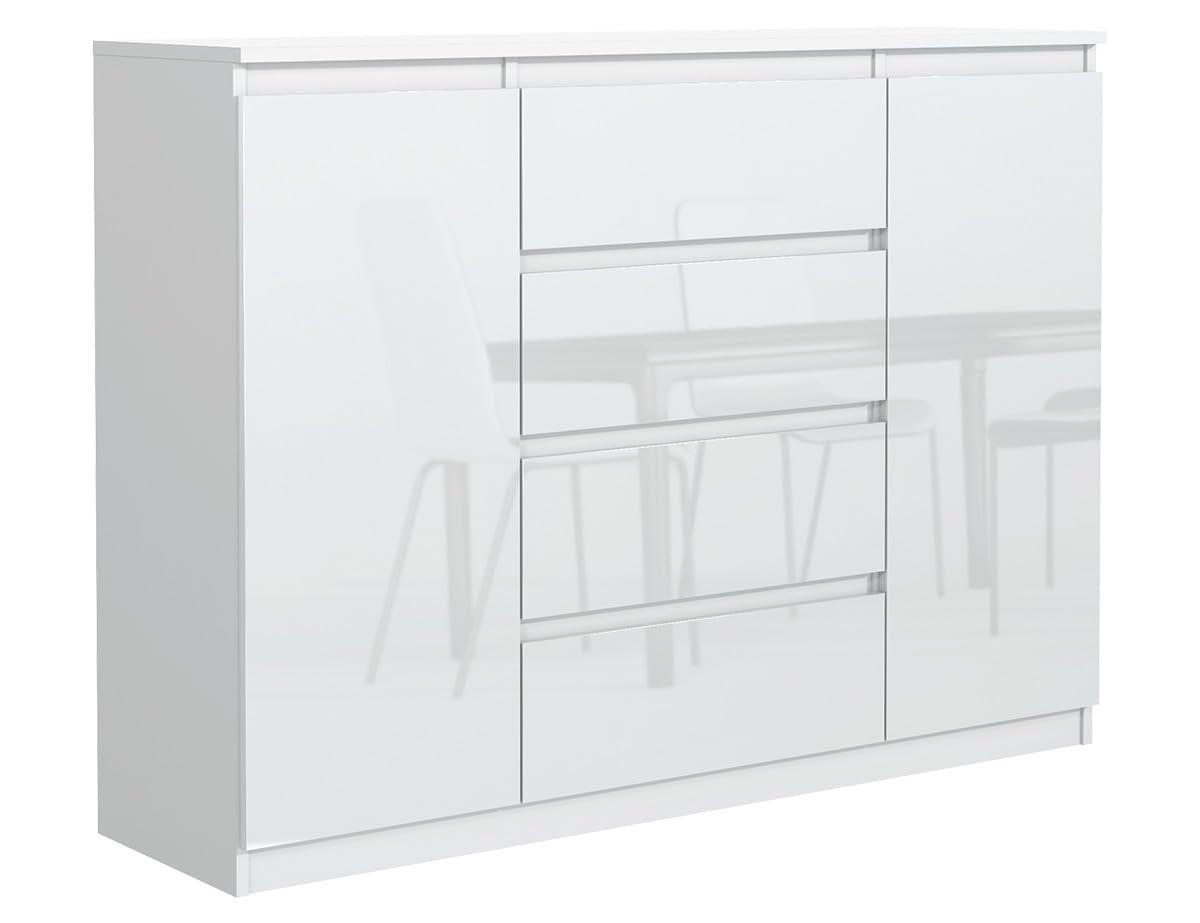 KOMMODE mit 4 Schubladen 2 Schranktüren 120 cm Weiß mit HochglanzFronte - Weiß Hochglanz, Holzwerkstoff (120.4/101.5/39cm) - MebLocker