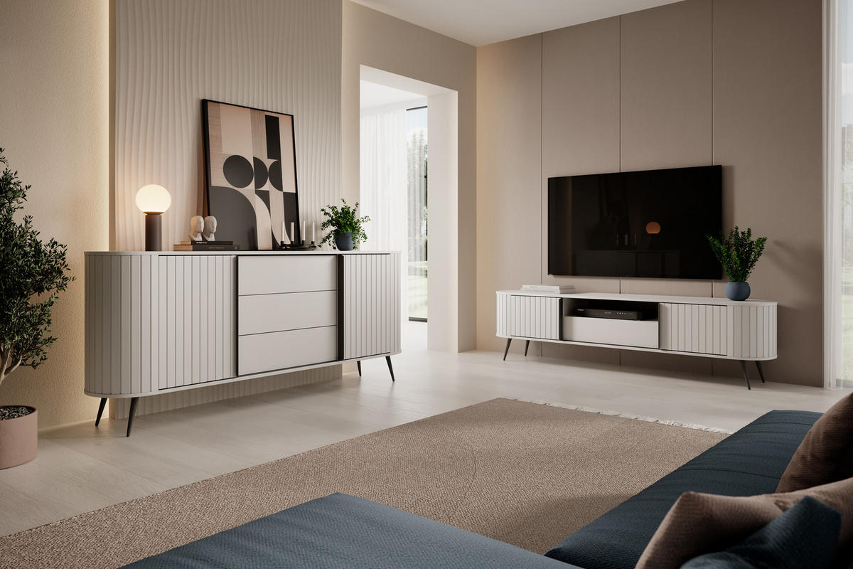 KOMMODE, hellgrau, 196 x 81,8 x 40,2 cm - Schwarz/Grau, Holzwerkstoff/Metall (196/81.8/40.2cm) - 3XE LIVING
