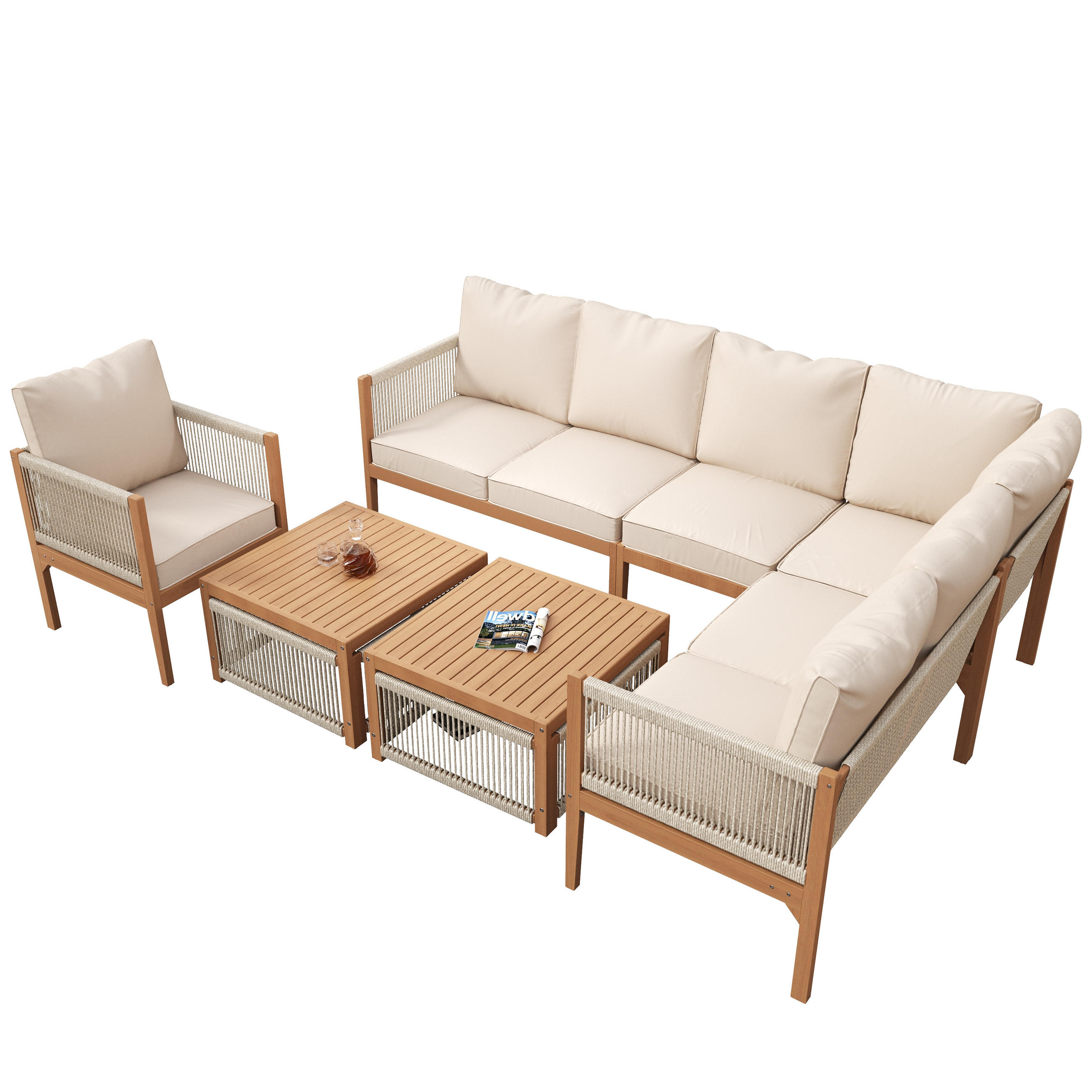 GARTENSET, 7-8 Personen, Abnehmbarer Bezug, Beige - Beige, Textil - FLIEKS
