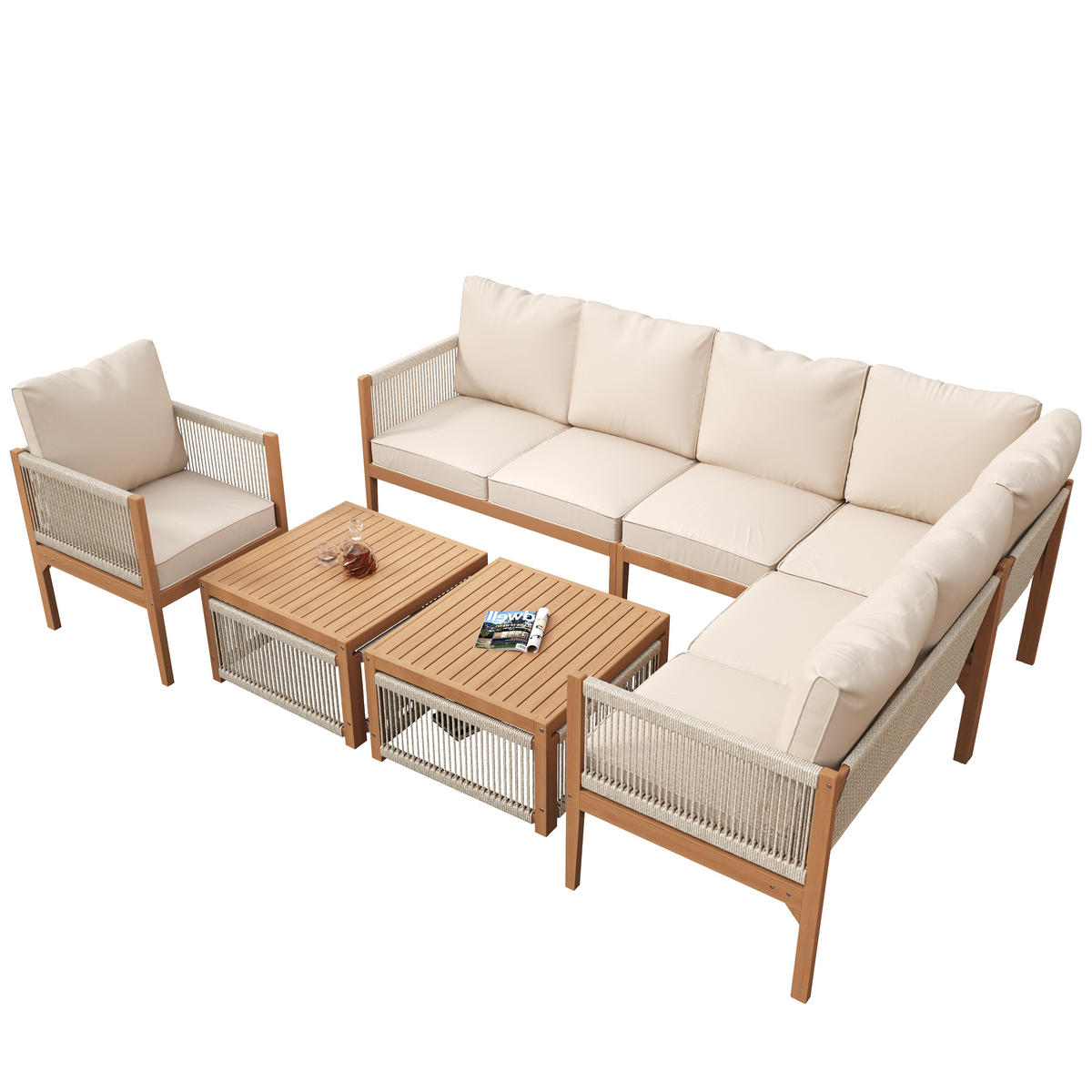 GARTENSET, 7-8 Personen, Abnehmbarer Bezug, Beige - Beige, Textil - FLIEKS