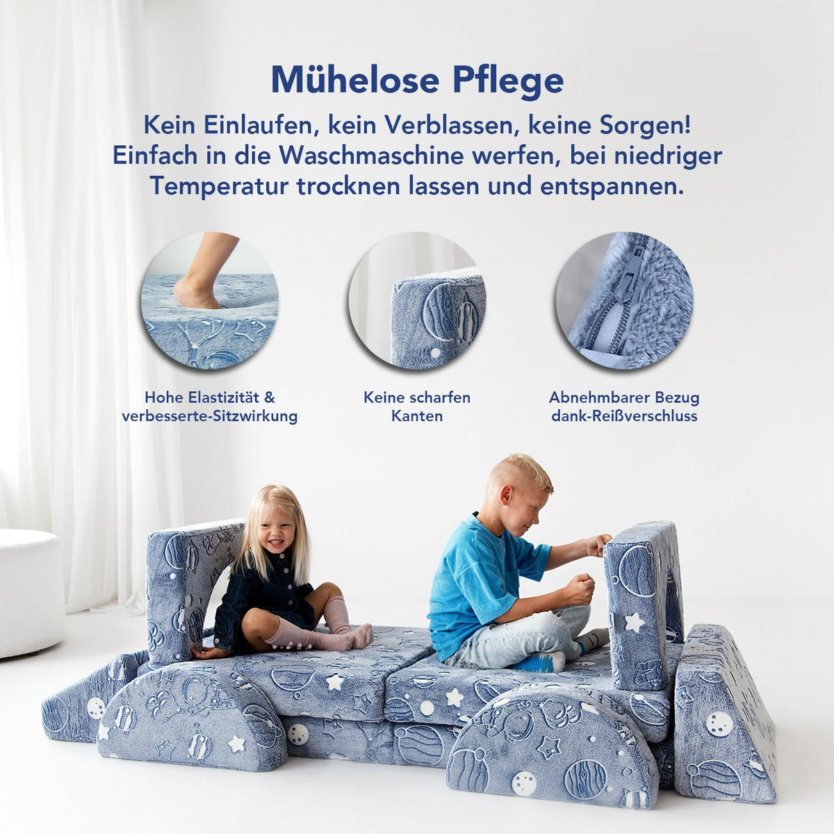 LEUCHTSPIELSOFA FÜR KINDER- 10-tlg. Set für Schlaf- und Spielbereich - Grau, Textil (168/55/73cm) - KomfortKissen