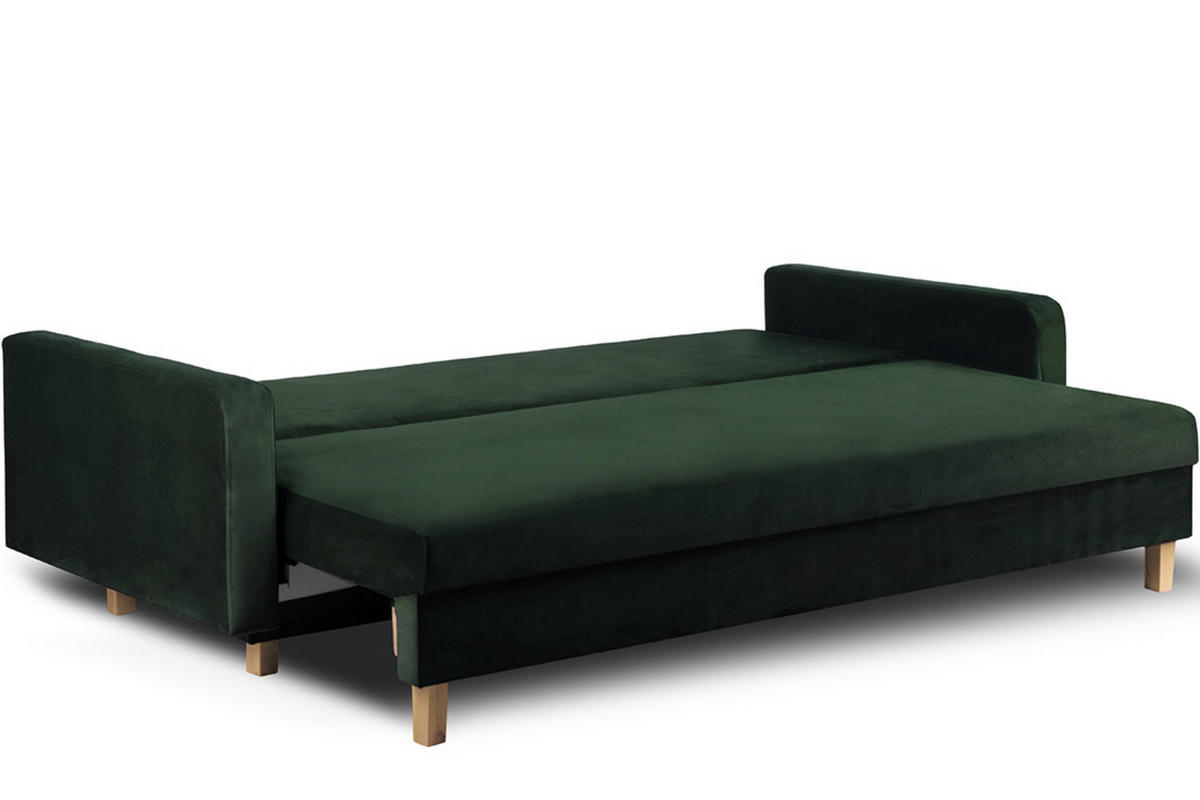 3-SITZER-SCHLAFSOFA ERISO mit weiche Sitzfläche und hohe Rückenlehne, Velour-Stoff, dunkelgrün - Dunkelgrün/Braun, Textil (220/80/100cm) - KONSIMO®