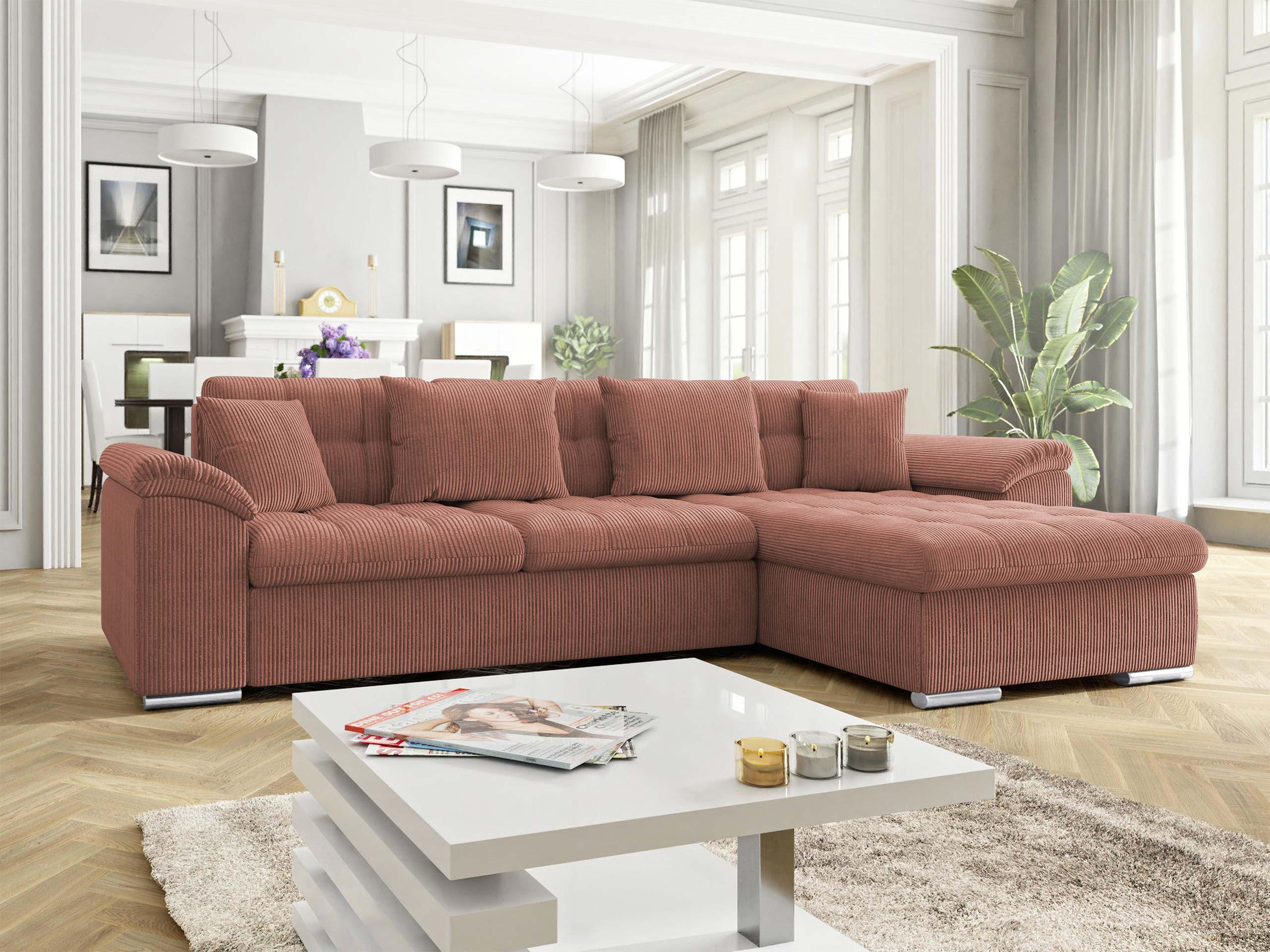 ECKSOFA Diana Cord, Seite: Rechts - Rosa, Holz/Textil (280/160cm) - MIRJAN24