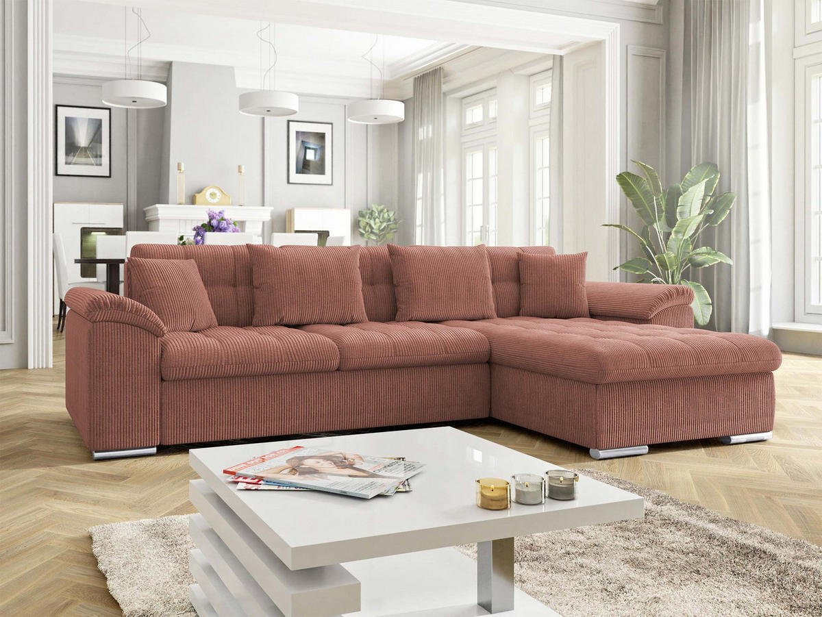 ECKSOFA Diana Cord, Seite: Rechts - Rosa, Holz/Textil (280/160cm) - MIRJAN24