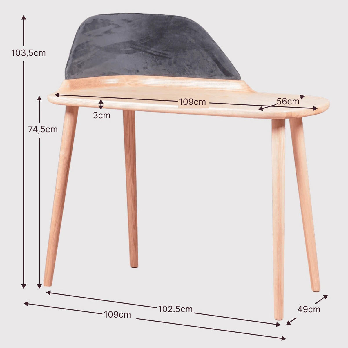 SCHREIBTISCH Rechteckig Eschefarben 56/109/75 cm - Eschefarben, Holz (56/109/75cm) - Nest Dream